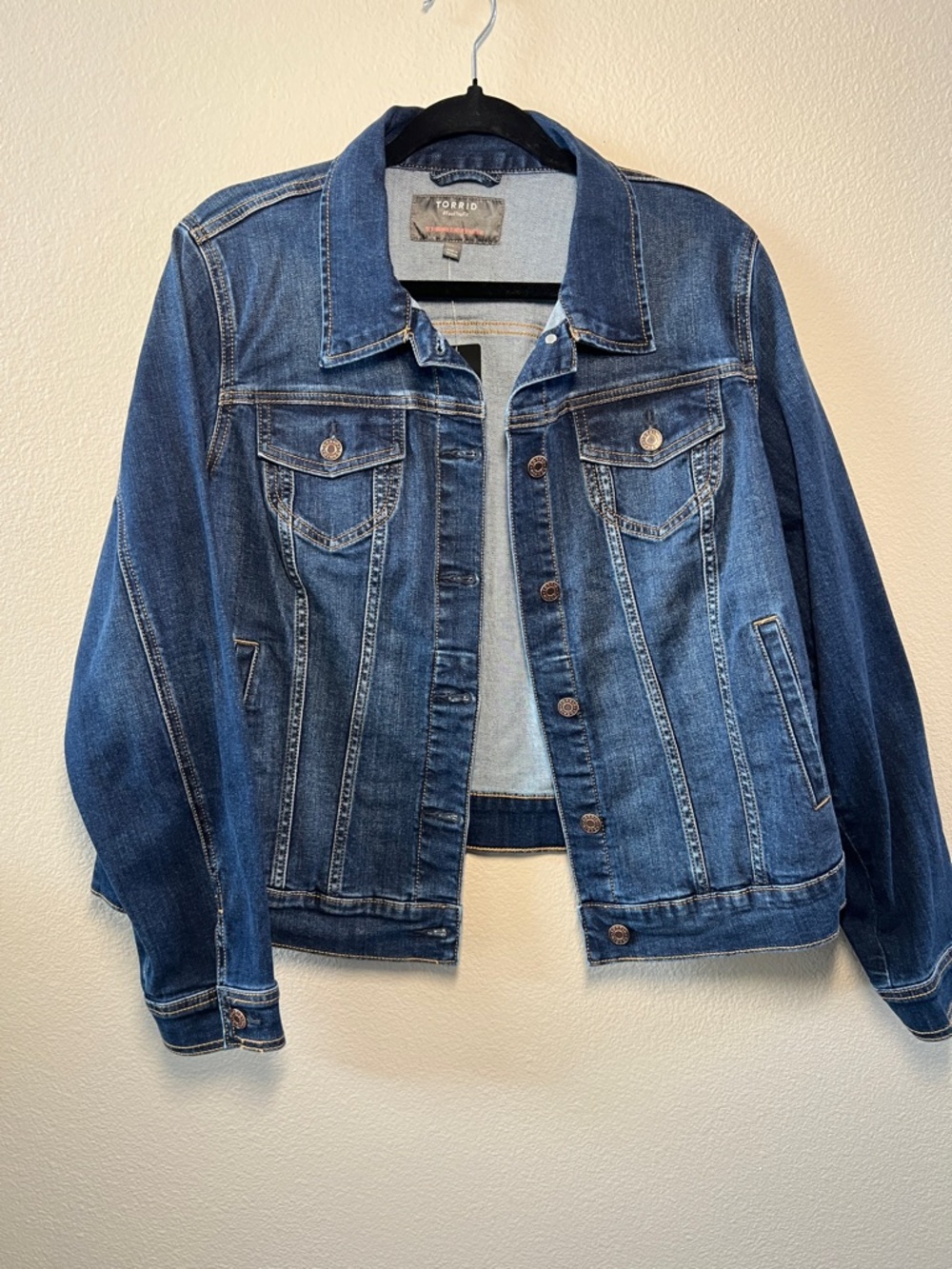 torrid Dark Blue Denim Fitted Trucker Jacket